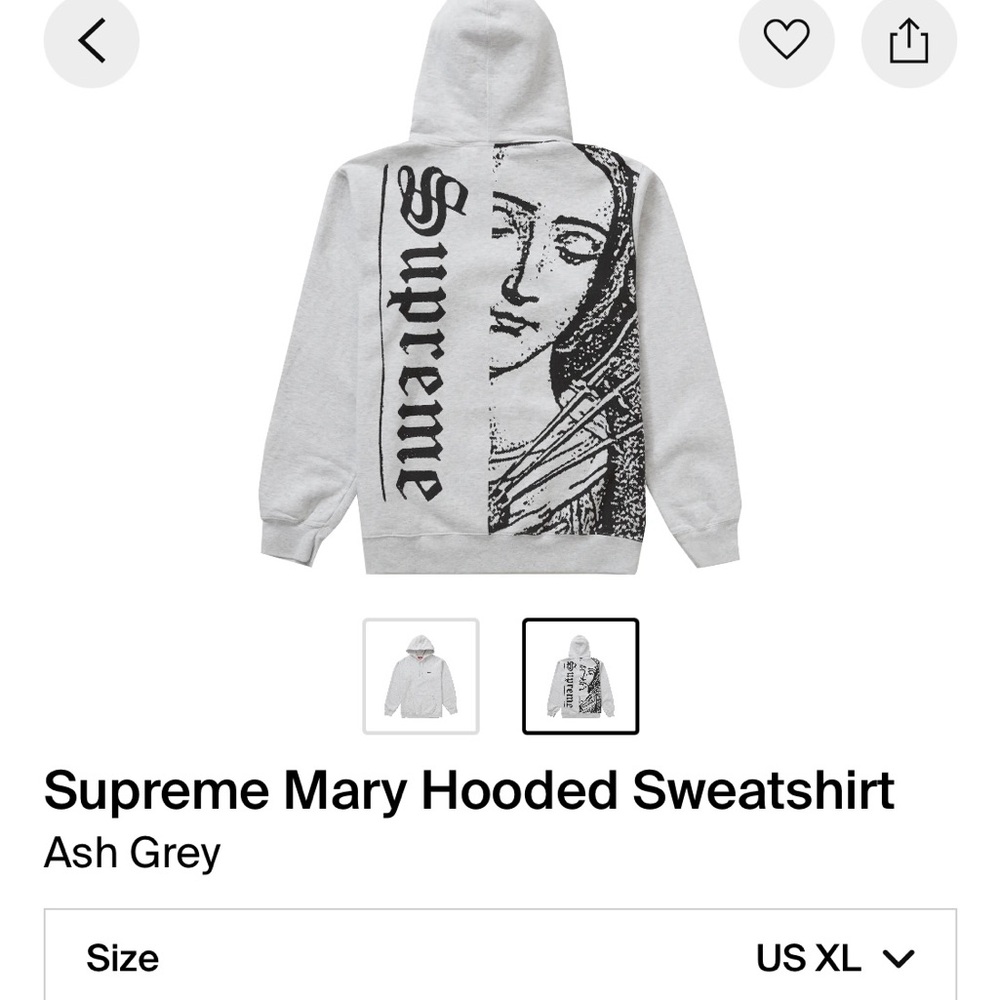 Supreme Mary Hooded Sweatshirt
Ash Grey